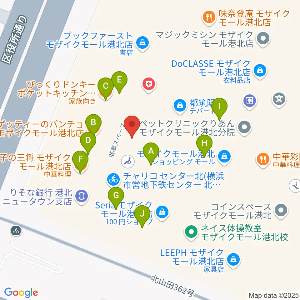 島村楽器 モザイクモール港北店周辺のファミレス・ファーストフード一覧地図