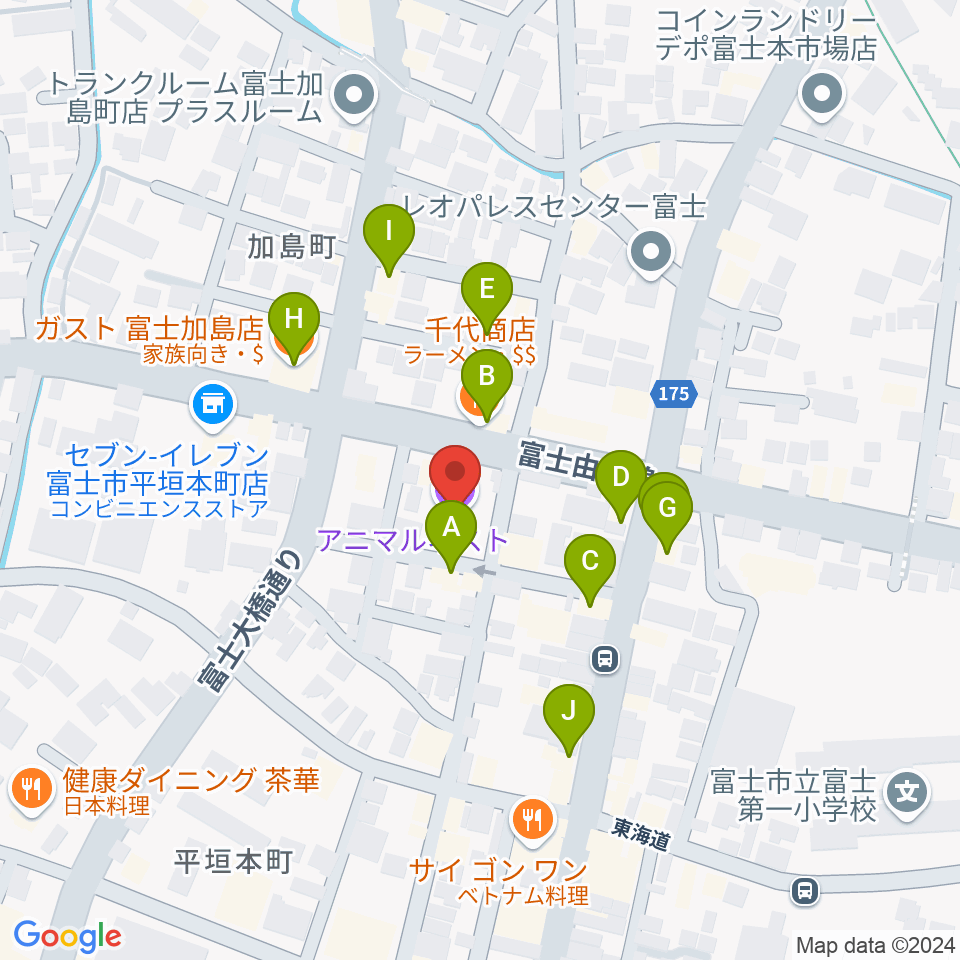 富士アニマルネスト周辺のファミレス・ファーストフード一覧地図