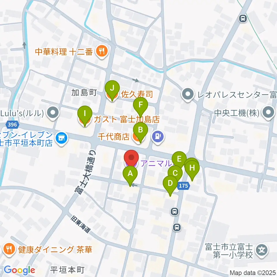 富士アニマルネスト周辺のファミレス・ファーストフード一覧地図