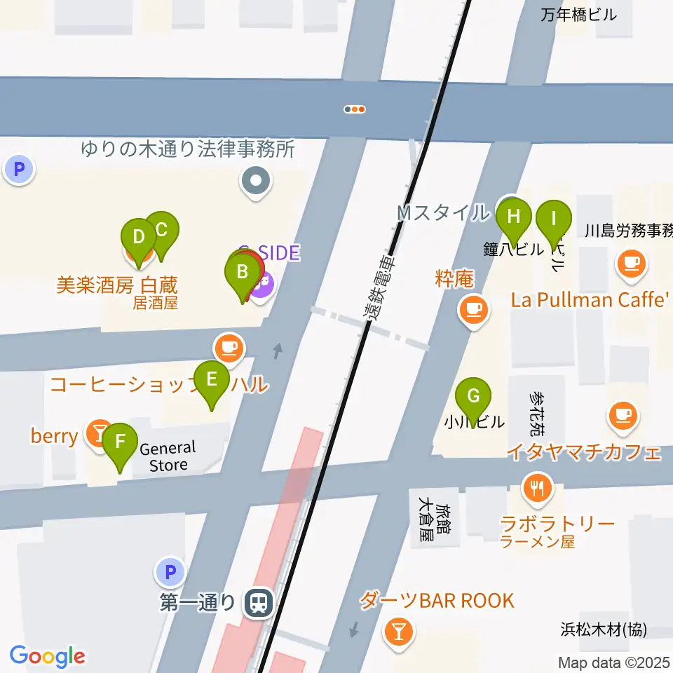 浜松G-SIDE周辺のファミレス・ファーストフード一覧地図