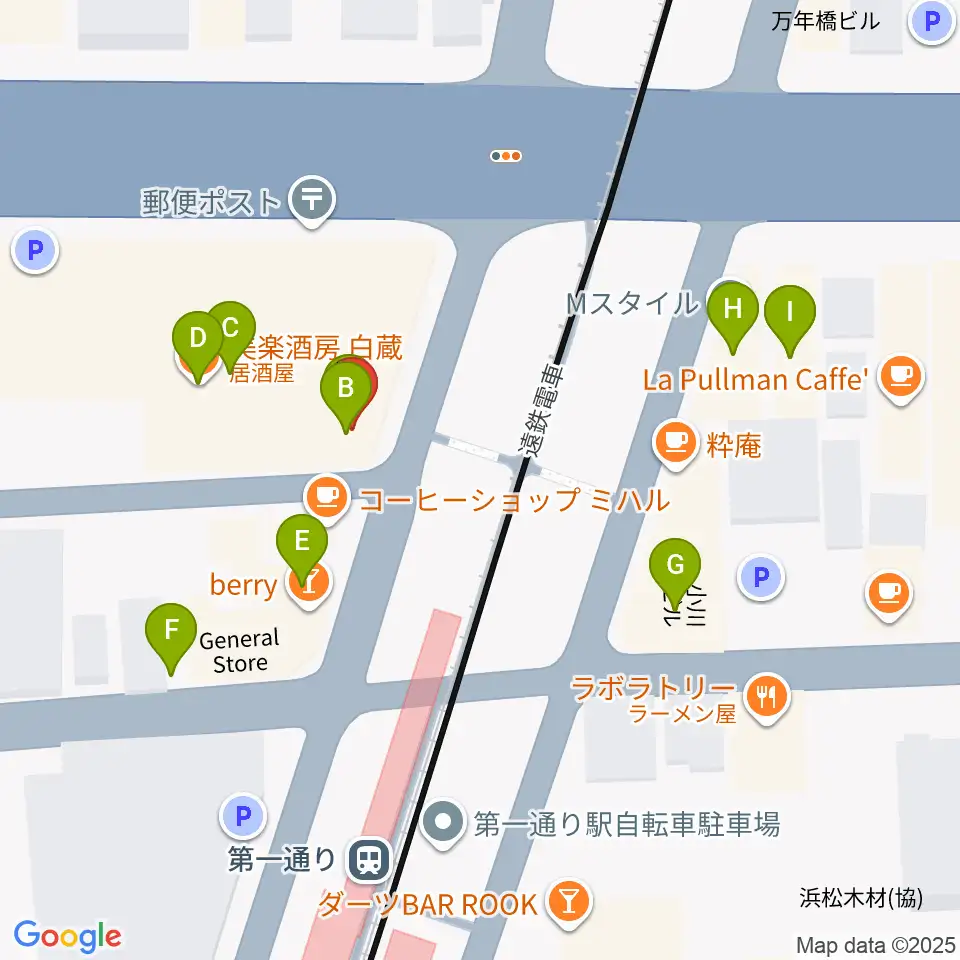 浜松G-SIDE周辺のファミレス・ファーストフード一覧地図
