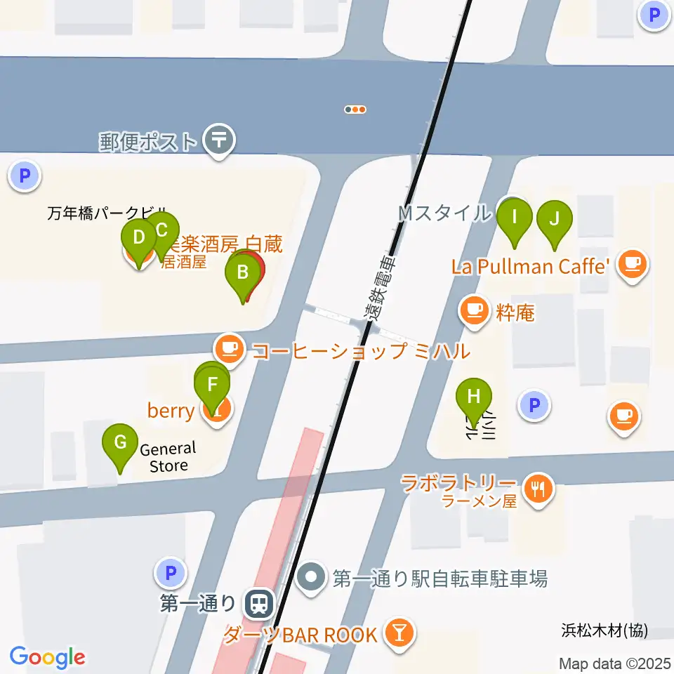 浜松G-SIDE周辺のファミレス・ファーストフード一覧地図