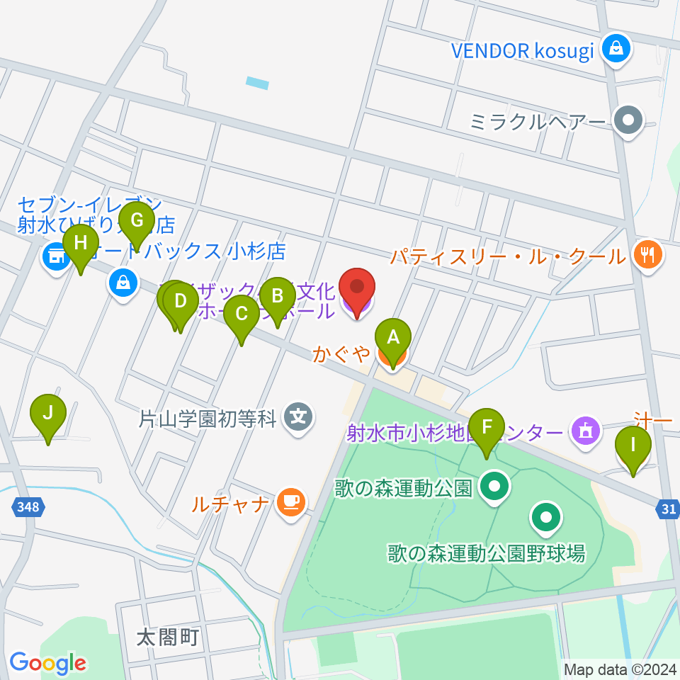 アイザック小杉文化ホール ラポール周辺のファミレス・ファーストフード一覧地図