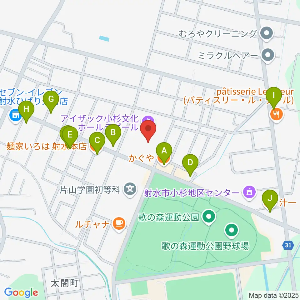 アイザック小杉文化ホール ラポール周辺のファミレス・ファーストフード一覧地図