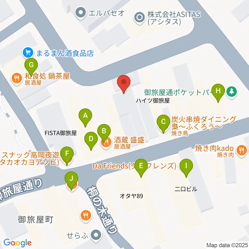 高岡クローバーホール周辺のファミレス・ファーストフード一覧地図