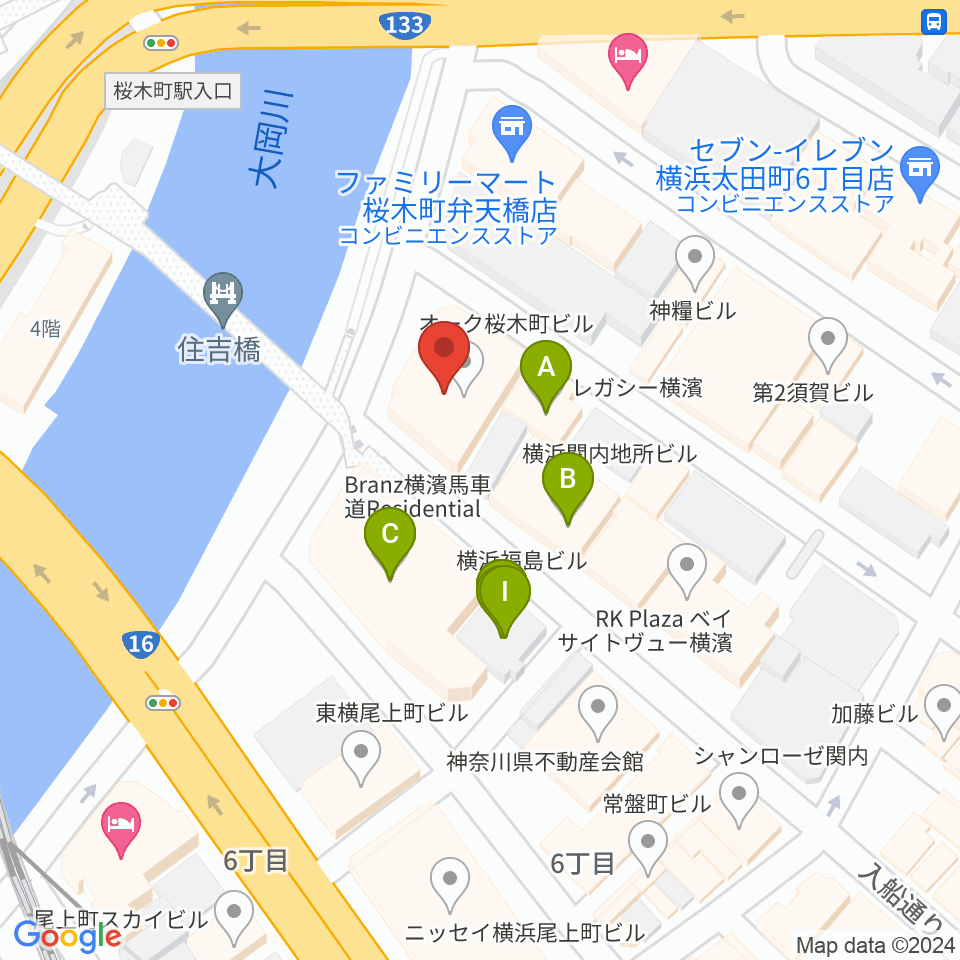 カワイ横浜周辺のファミレス・ファーストフード一覧地図
