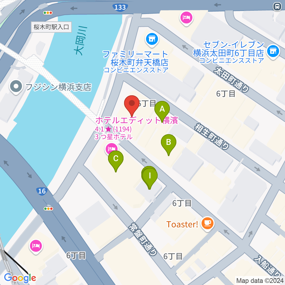 カワイ横浜周辺のファミレス・ファーストフード一覧地図