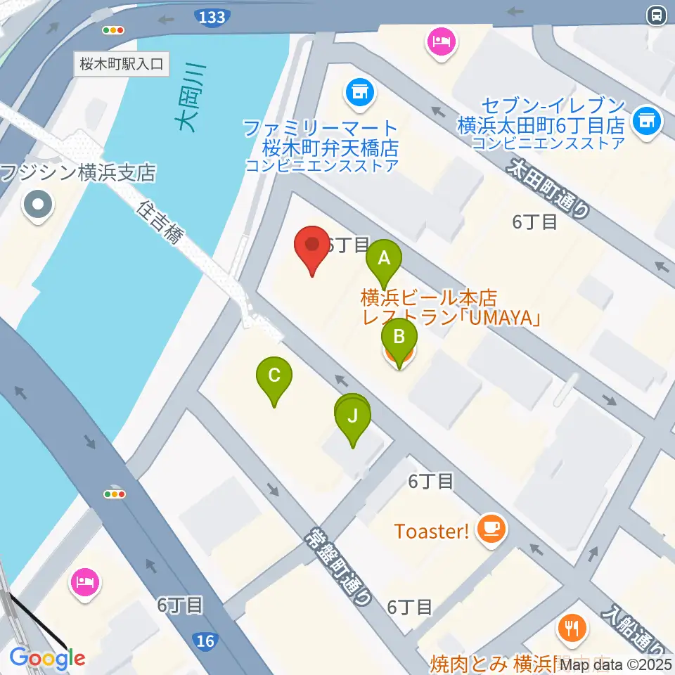 カワイ横浜周辺のファミレス・ファーストフード一覧地図