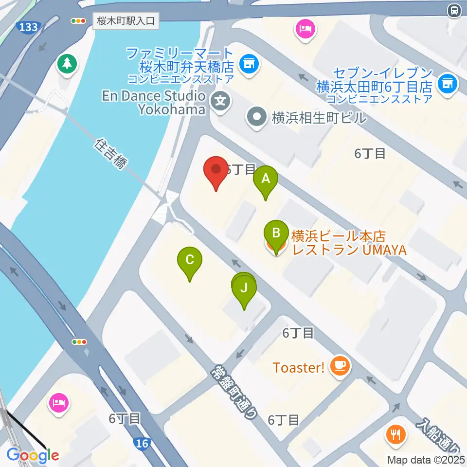 カワイ横浜周辺のファミレス・ファーストフード一覧地図