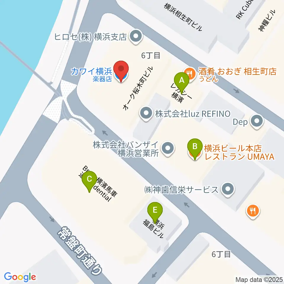 カワイ横浜周辺のファミレス・ファーストフード一覧地図