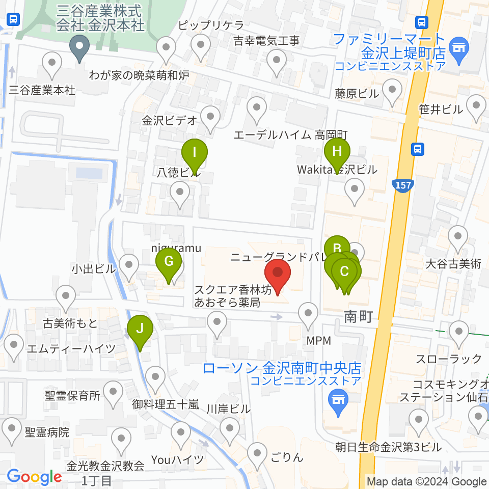金沢市文化ホール周辺のファミレス・ファーストフード一覧地図
