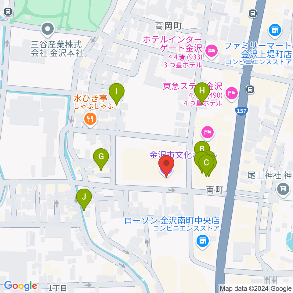 金沢市文化ホール周辺のファミレス・ファーストフード一覧地図