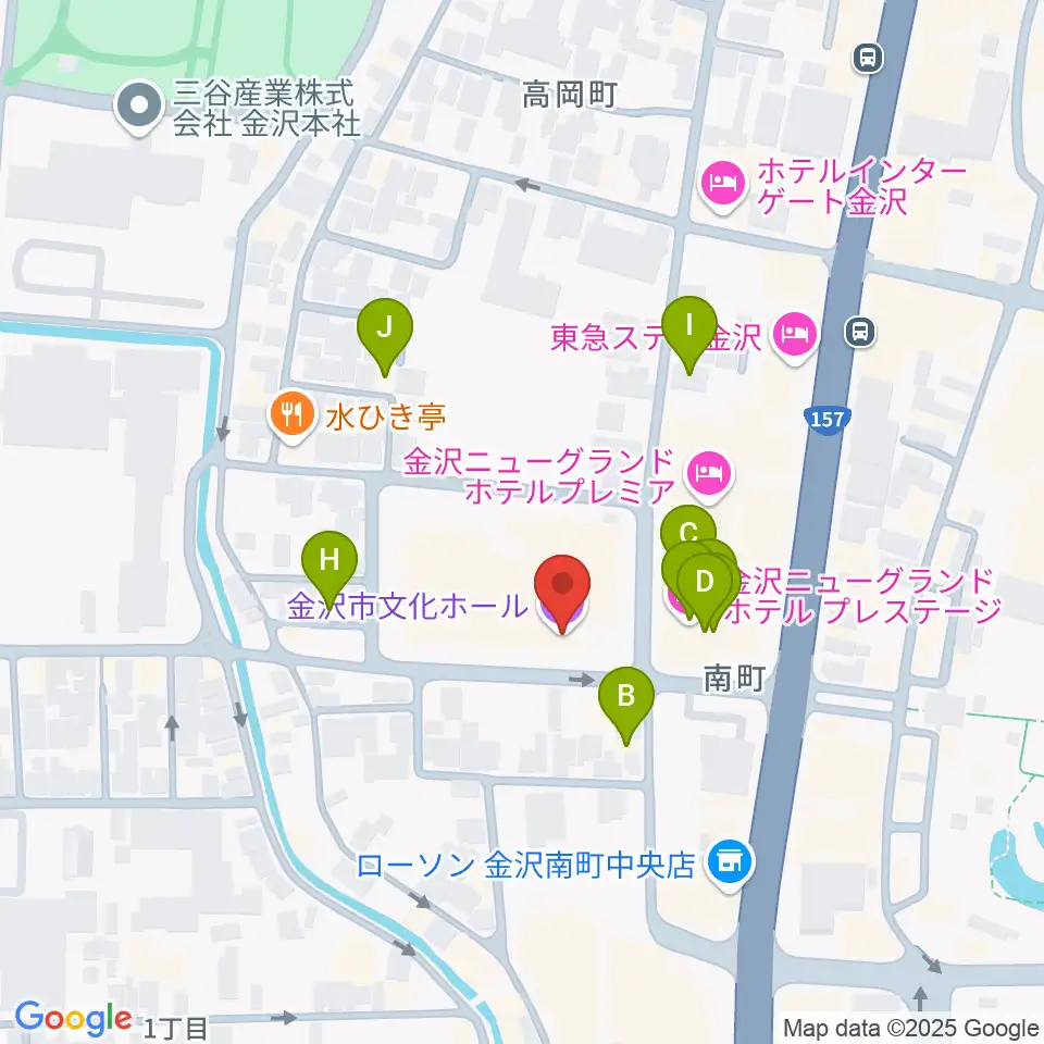 金沢市文化ホール周辺のファミレス・ファーストフード一覧地図