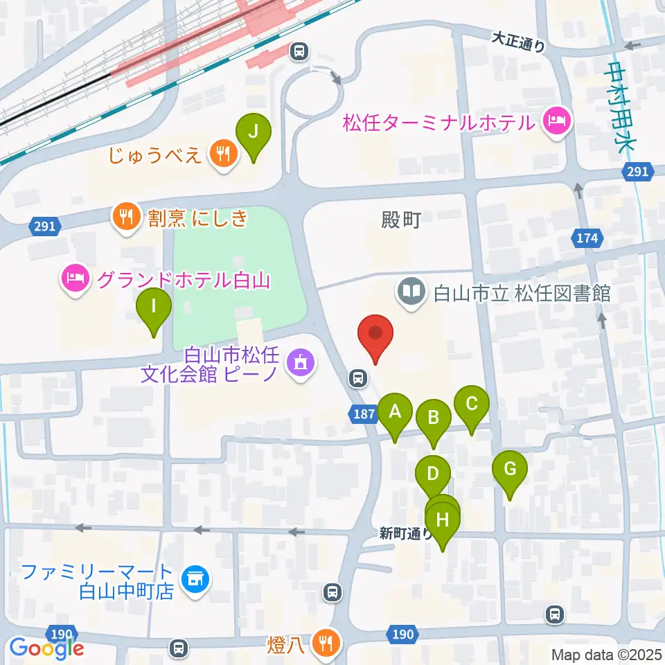 白山市松任学習センタープララ周辺のファミレス・ファーストフード一覧地図