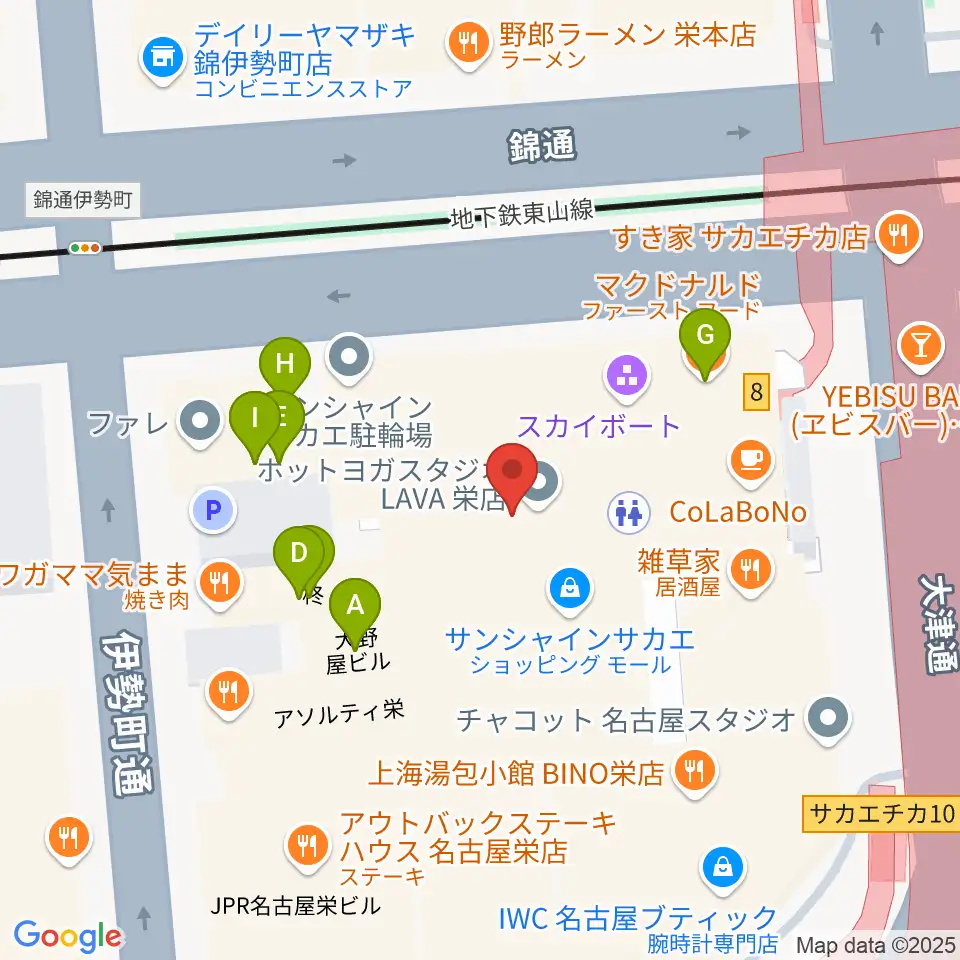 SKE48劇場周辺のファミレス・ファーストフード一覧地図