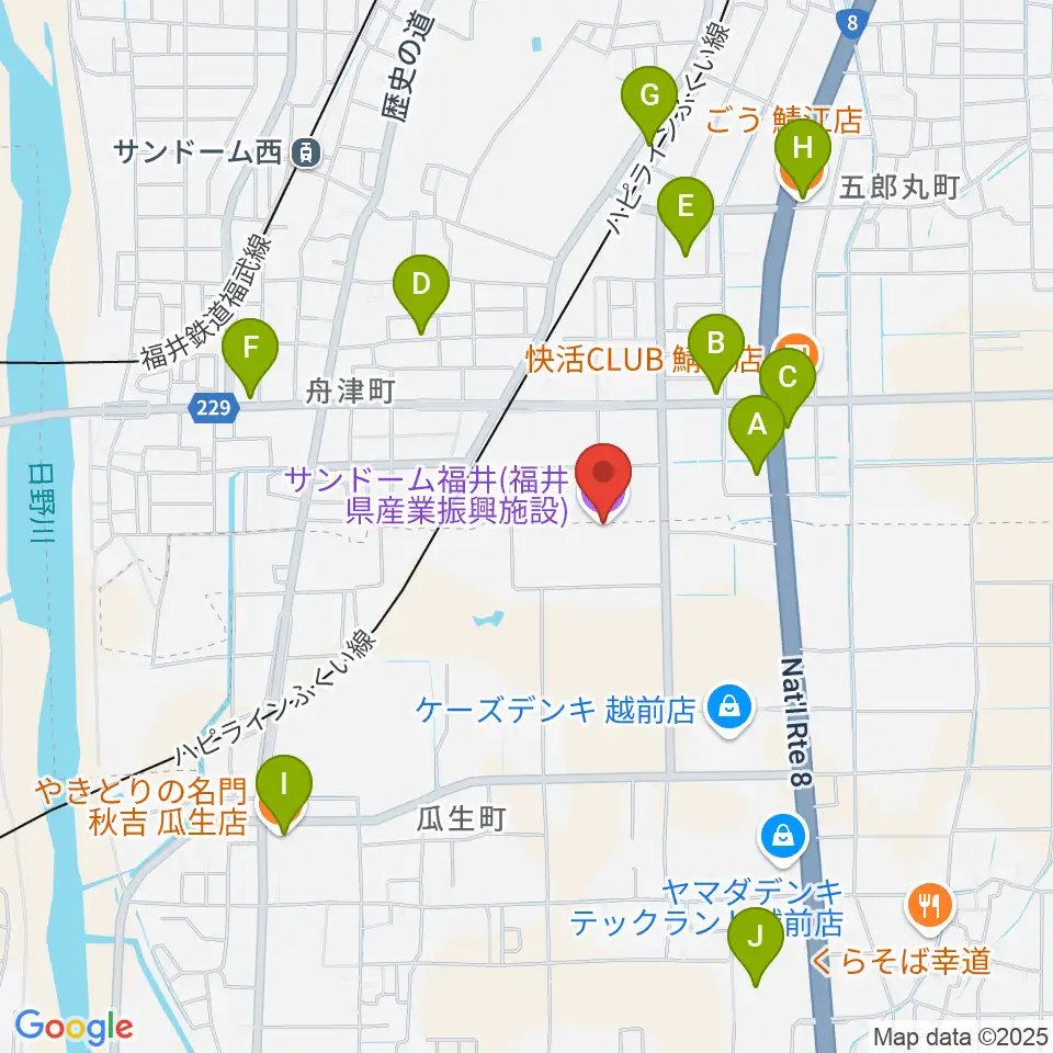サンドーム福井周辺のファミレス・ファーストフード一覧地図
