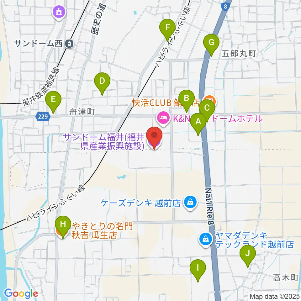 サンドーム福井周辺のファミレス・ファーストフード一覧地図