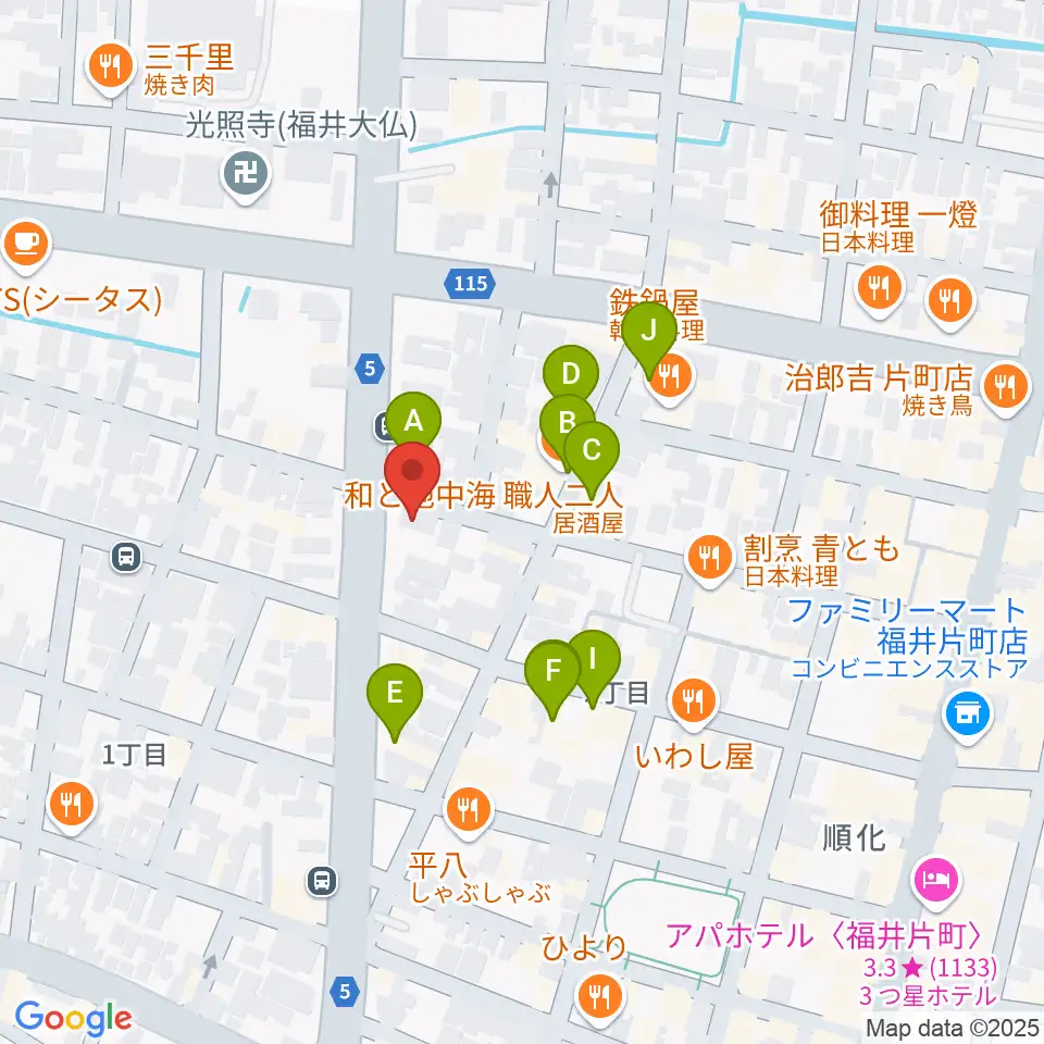 福井JUNK FAB周辺のファミレス・ファーストフード一覧地図