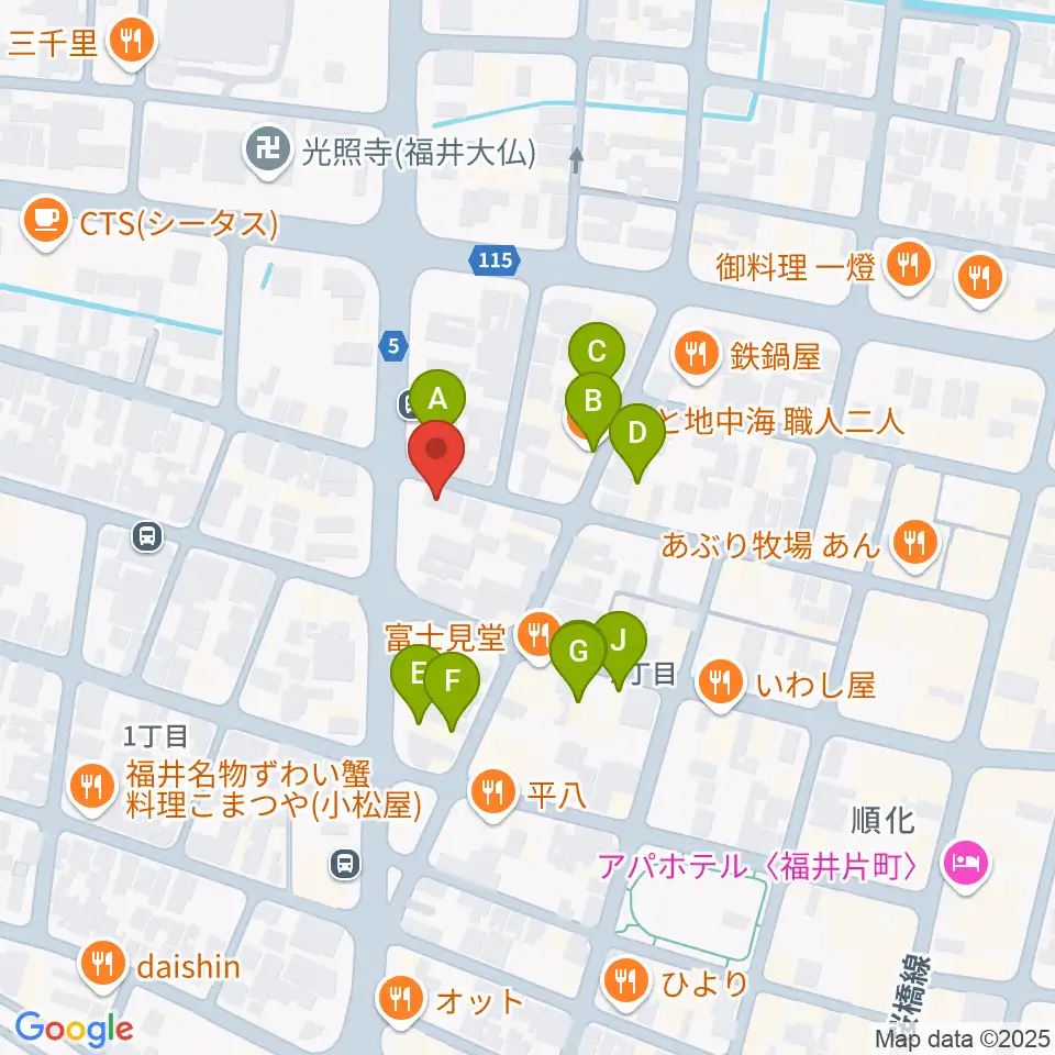 福井JUNK FAB周辺のファミレス・ファーストフード一覧地図