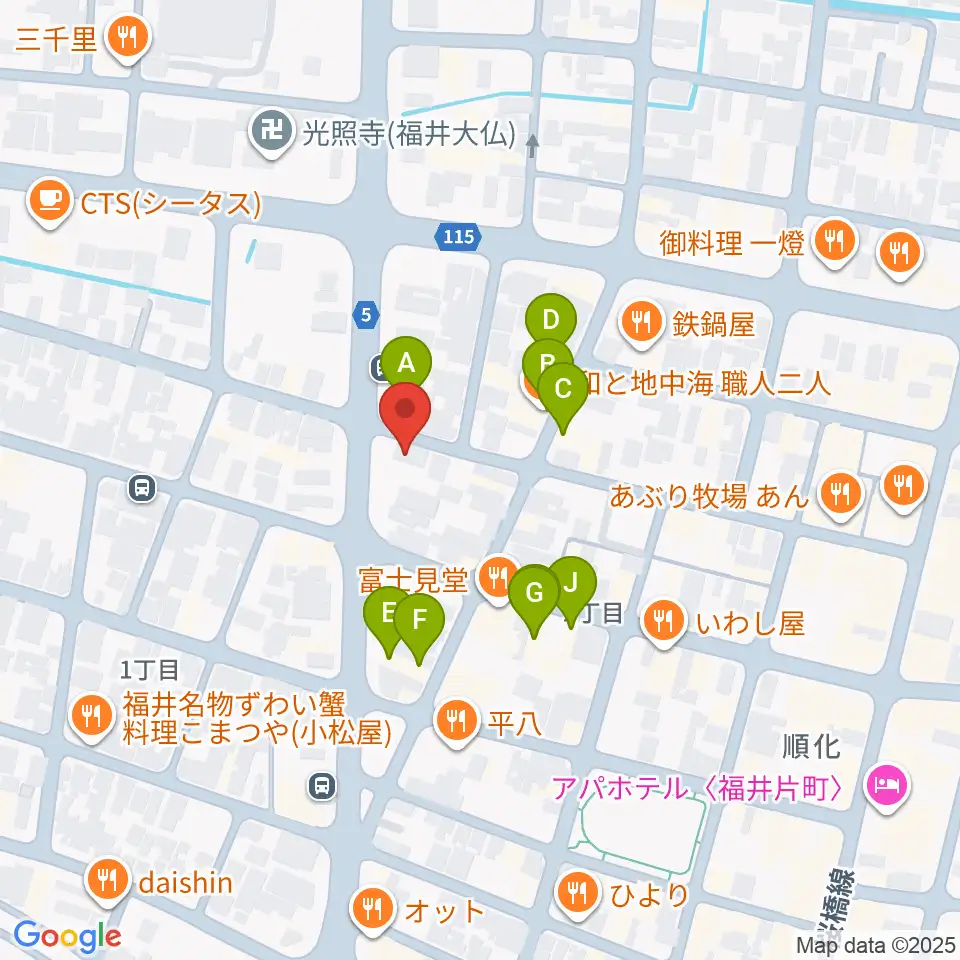 福井JUNK FAB周辺のファミレス・ファーストフード一覧地図