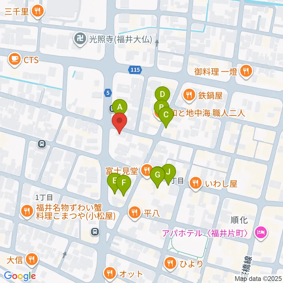 福井JUNK FAB周辺のファミレス・ファーストフード一覧地図