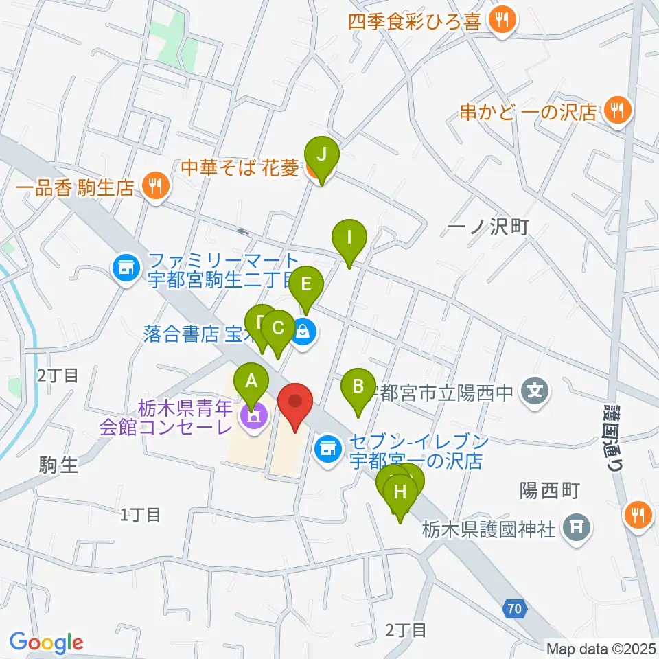 栃木県教育会館周辺のファミレス・ファーストフード一覧地図