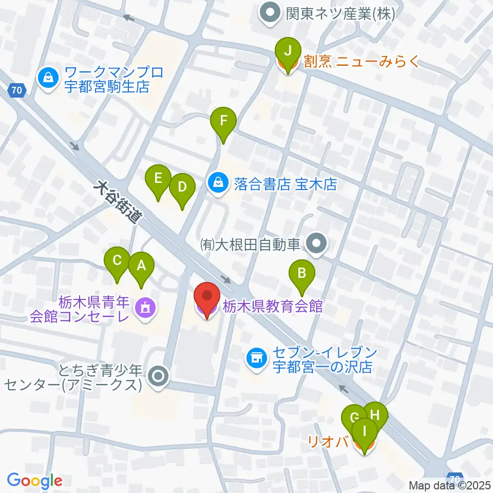 栃木県教育会館周辺のファミレス・ファーストフード一覧地図