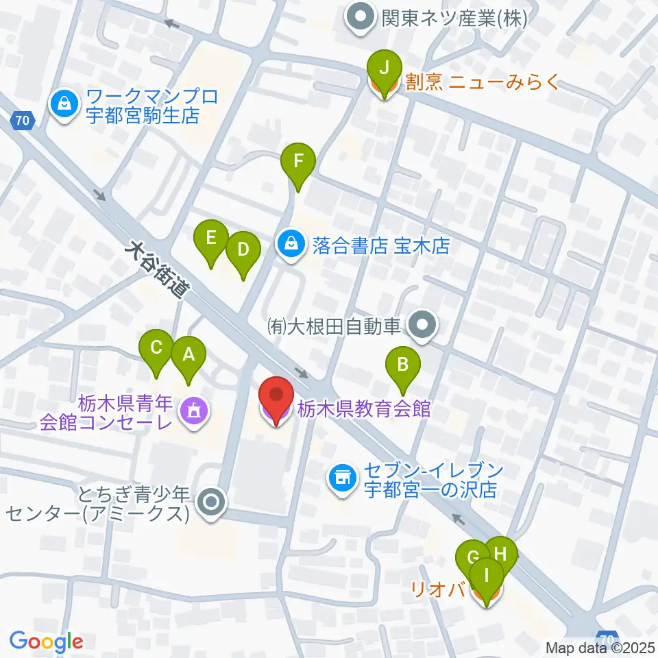 栃木県教育会館周辺のファミレス・ファーストフード一覧地図