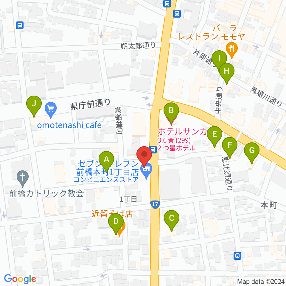 前橋DYVER周辺のファミレス・ファーストフード一覧地図