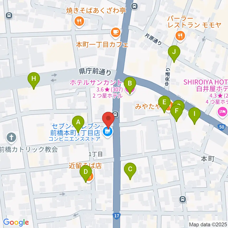 前橋DYVER周辺のファミレス・ファーストフード一覧地図