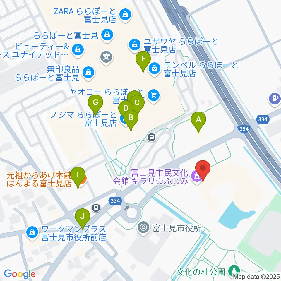 富士見市民文化会館キラリふじみ周辺のファミレス・ファーストフード一覧地図