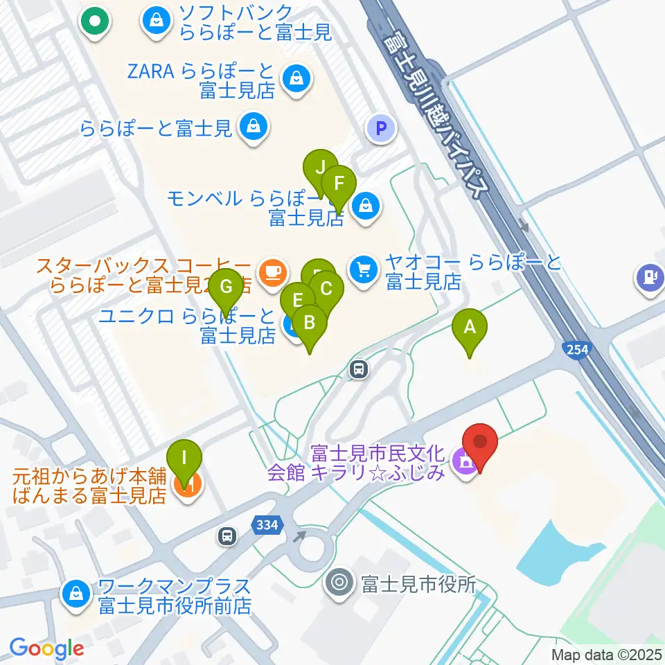 富士見市民文化会館キラリふじみ周辺のファミレス・ファーストフード一覧地図