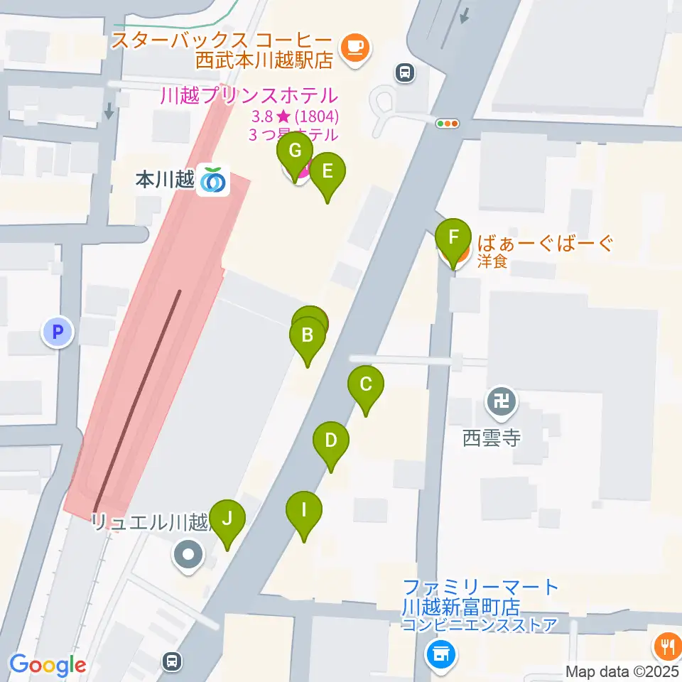 川越ステップヘブン周辺のファミレス・ファーストフード一覧地図