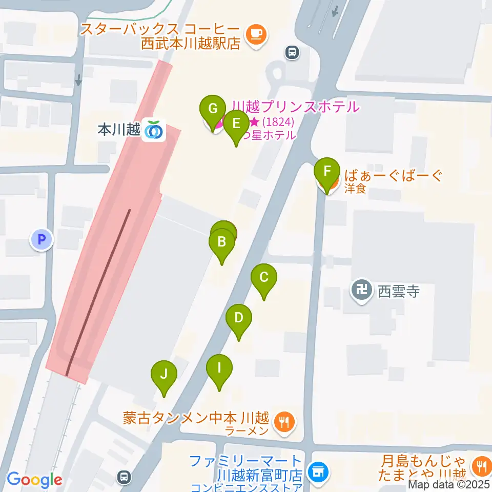 川越ステップヘブン周辺のファミレス・ファーストフード一覧地図