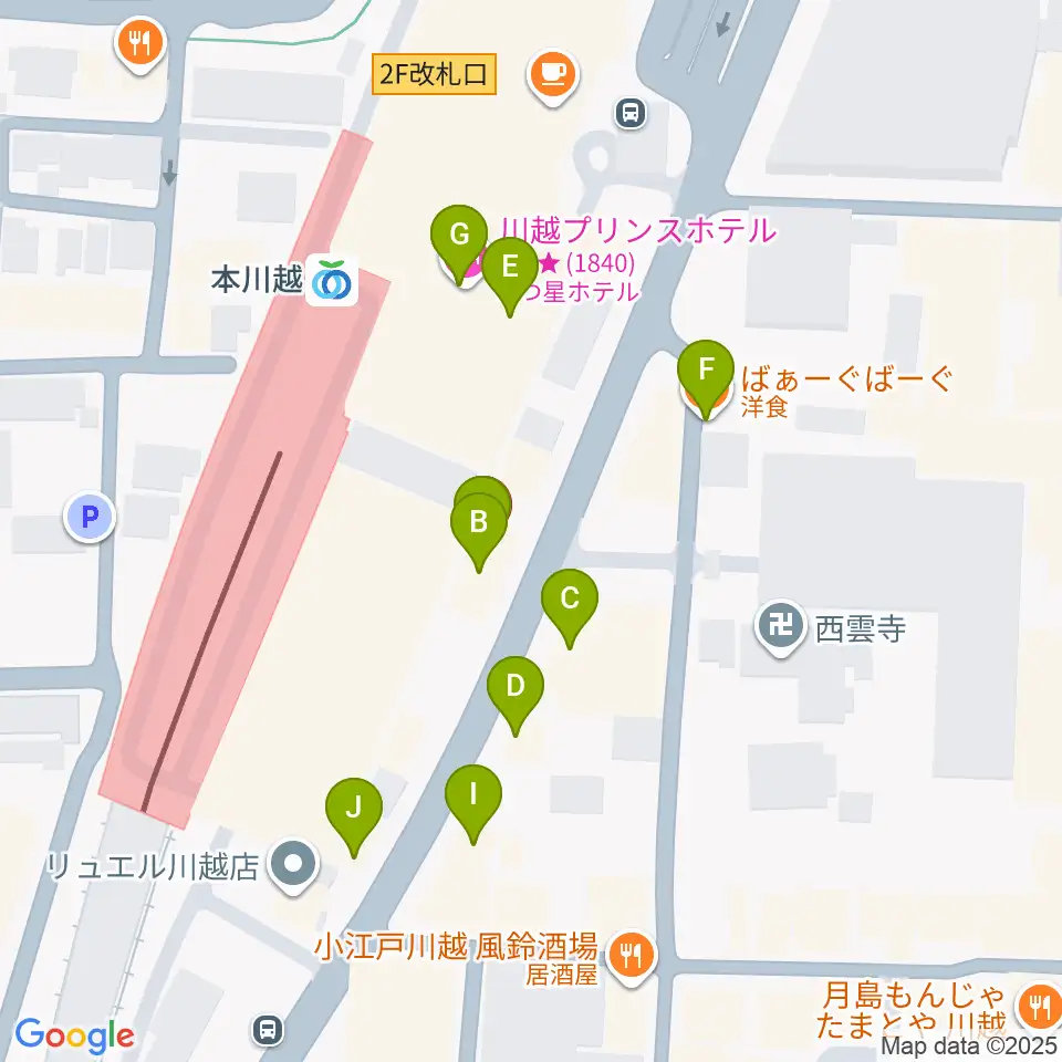川越ステップヘブン周辺のファミレス・ファーストフード一覧地図