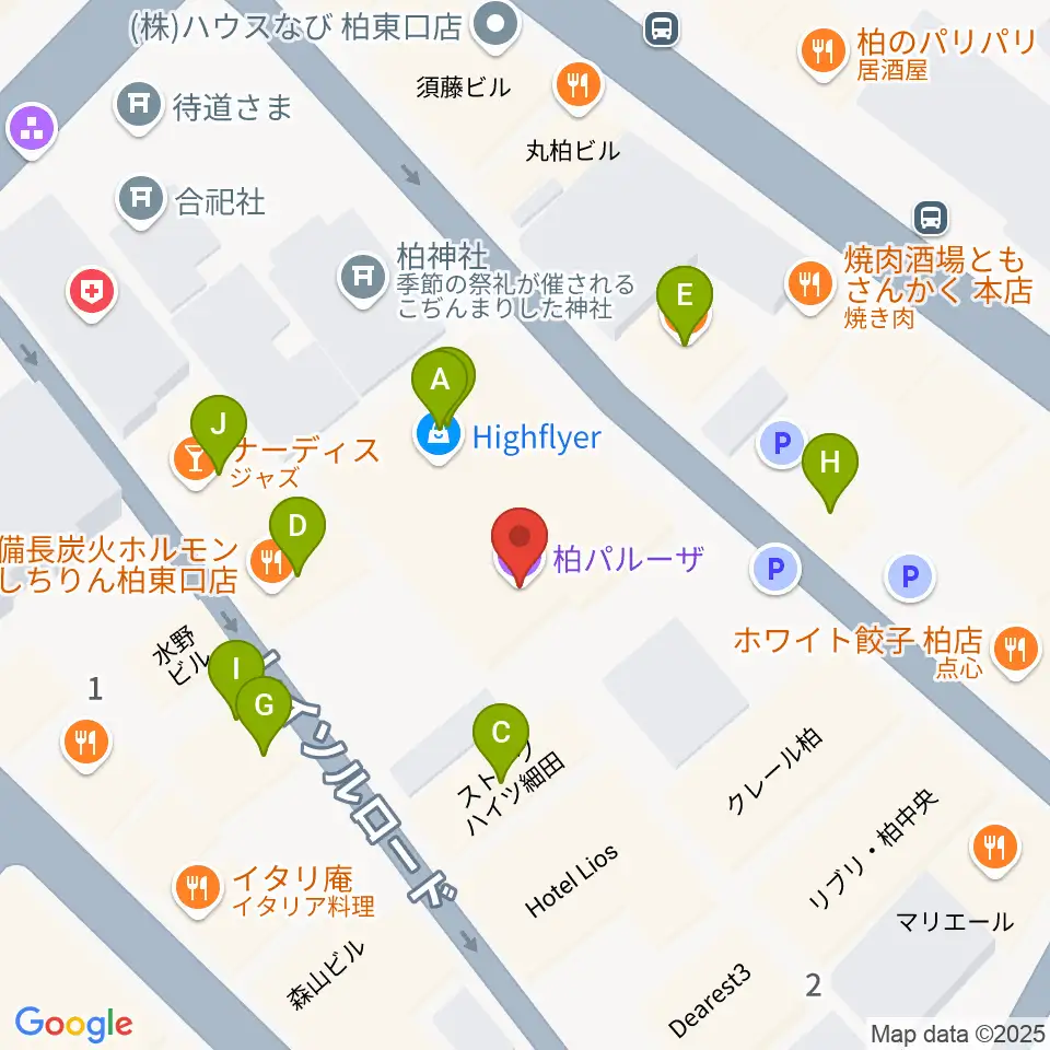 柏PALOOZA周辺のファミレス・ファーストフード一覧地図