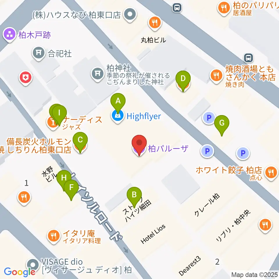 柏PALOOZA周辺のファミレス・ファーストフード一覧地図