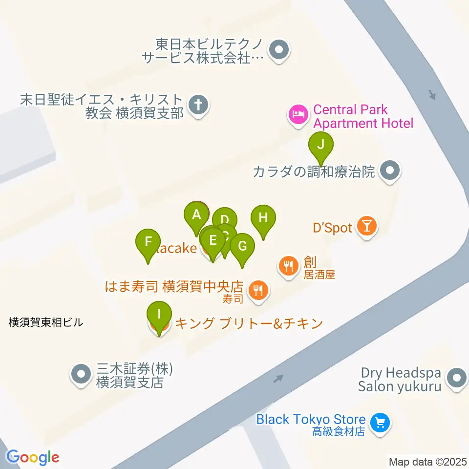 横須賀ヤンガーザンイエスタディ周辺のファミレス・ファーストフード一覧地図