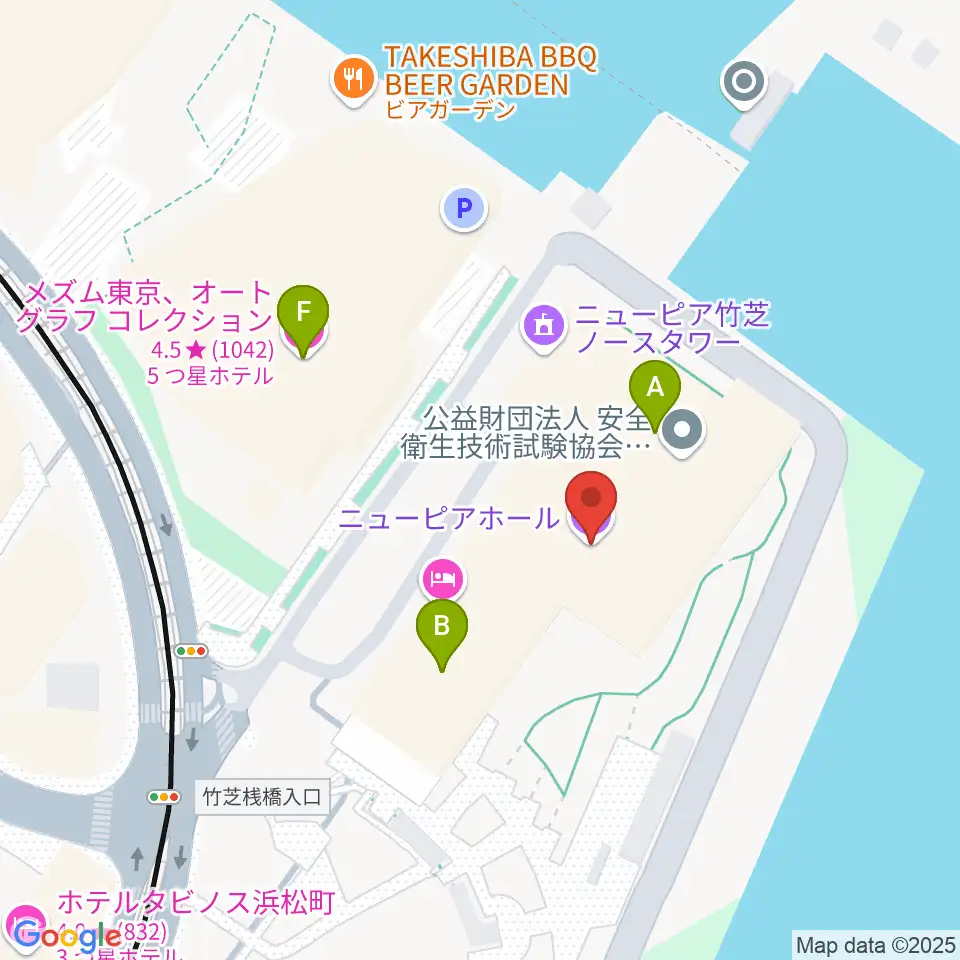 ニューピアホール周辺のファミレス・ファーストフード一覧地図