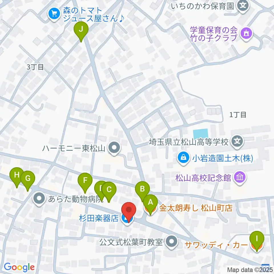 杉田楽器店周辺のファミレス・ファーストフード一覧地図