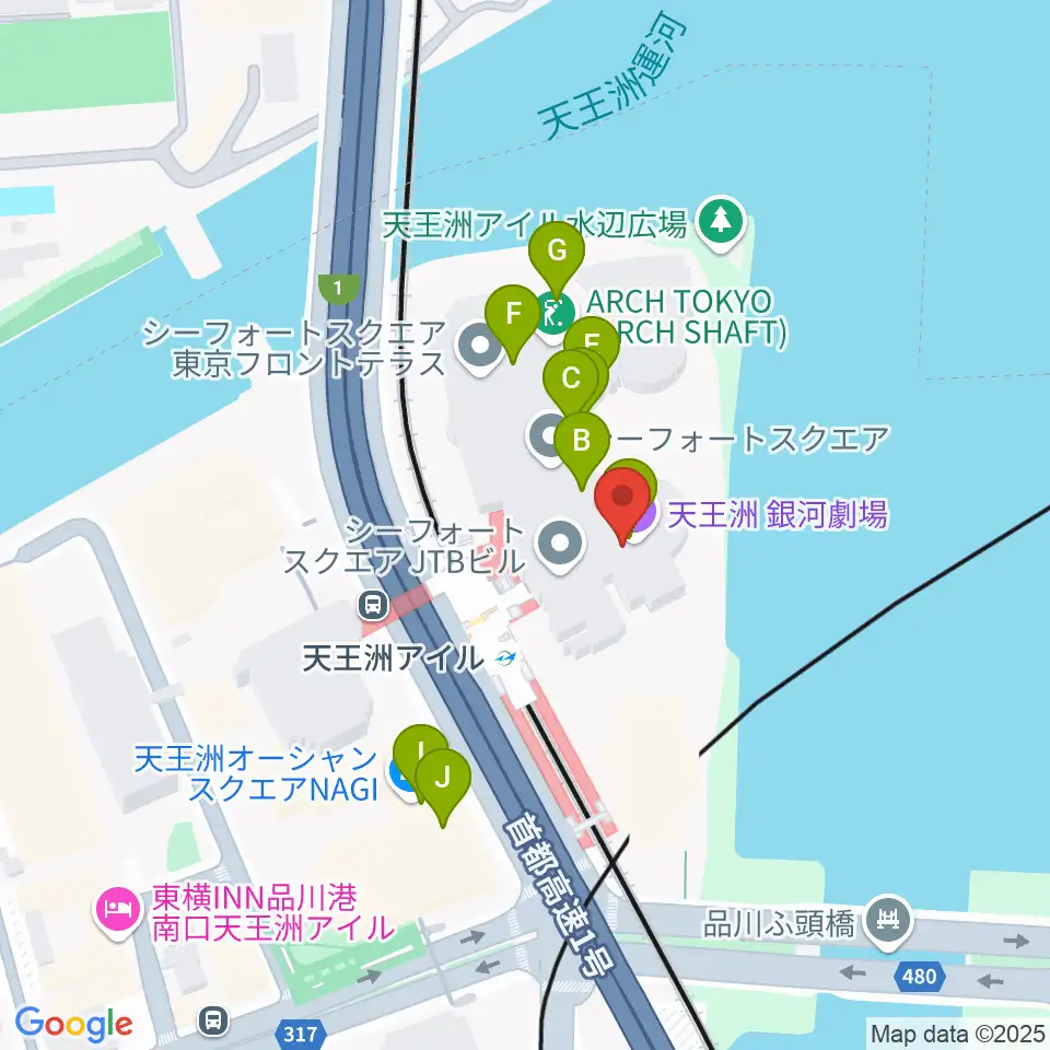 天王洲 銀河劇場周辺のファミレス・ファーストフード一覧地図