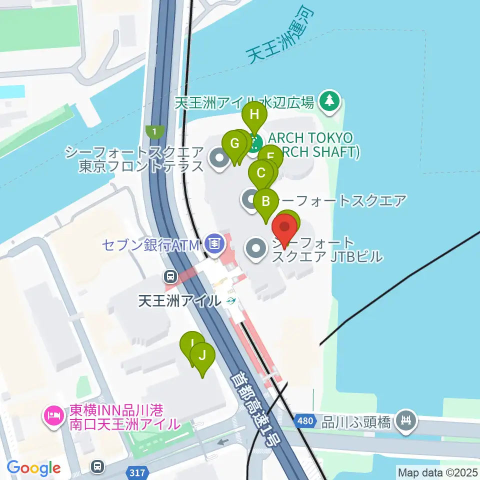 天王洲 銀河劇場周辺のファミレス・ファーストフード一覧地図
