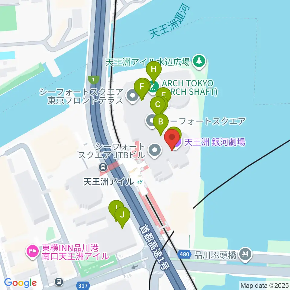 天王洲 銀河劇場周辺のファミレス・ファーストフード一覧地図