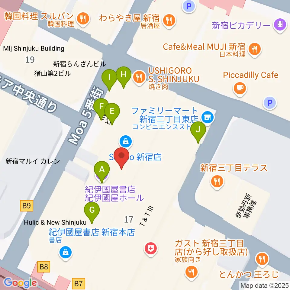 紀伊國屋ホール周辺のファミレス・ファーストフード一覧地図