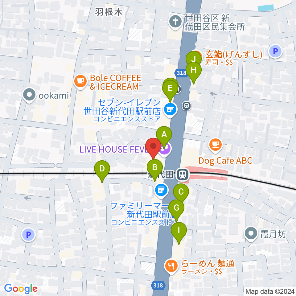 新代田FEVER周辺のファミレス・ファーストフード一覧地図