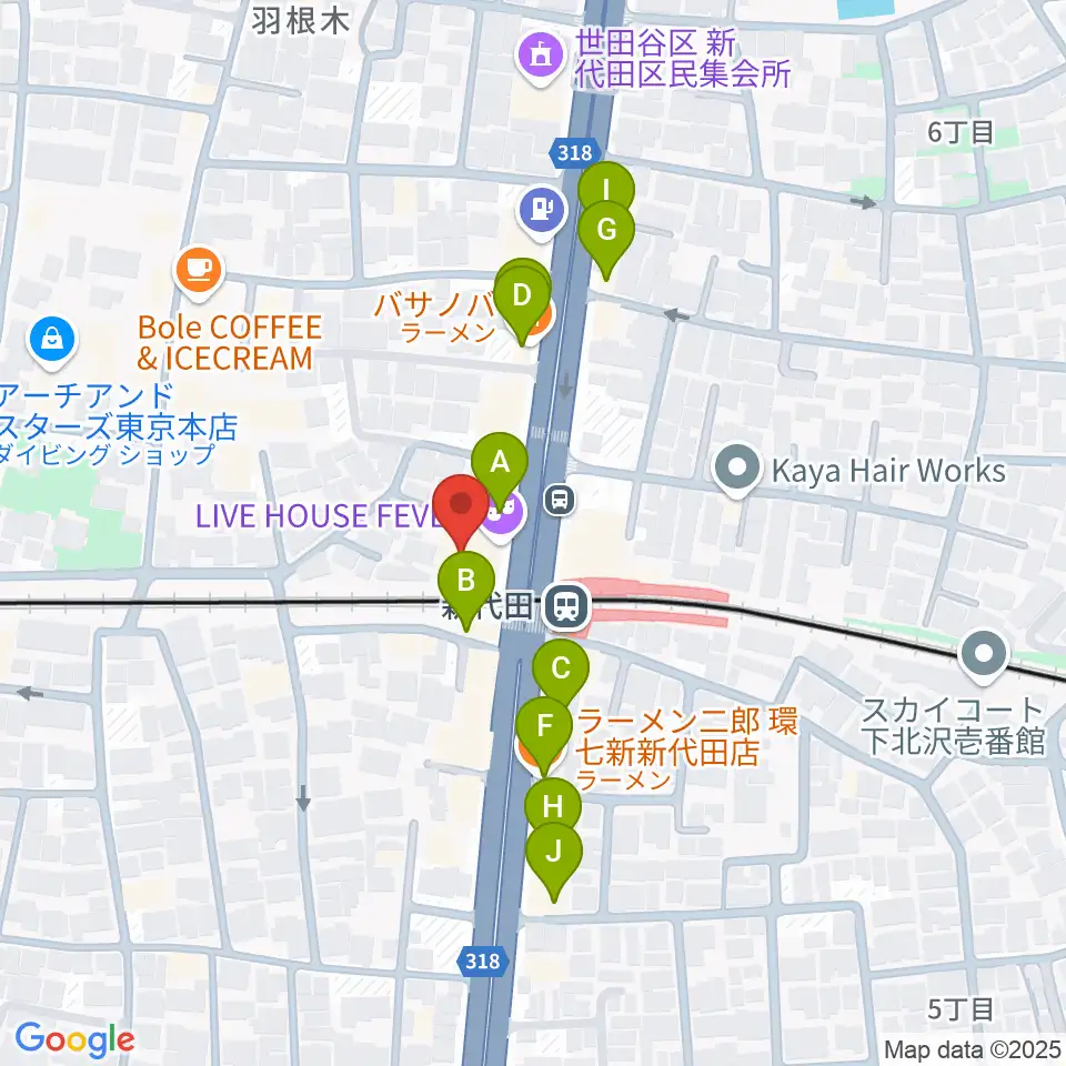 新代田FEVER周辺のファミレス・ファーストフード一覧地図