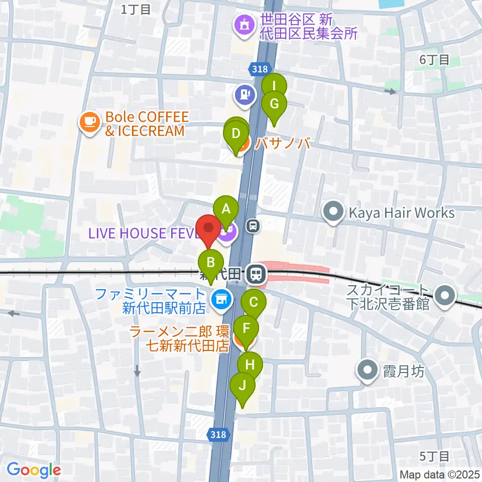 新代田FEVER周辺のファミレス・ファーストフード一覧地図