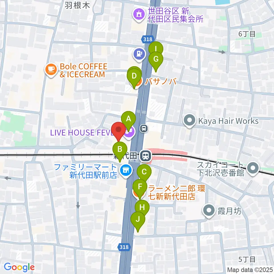 新代田FEVER周辺のファミレス・ファーストフード一覧地図