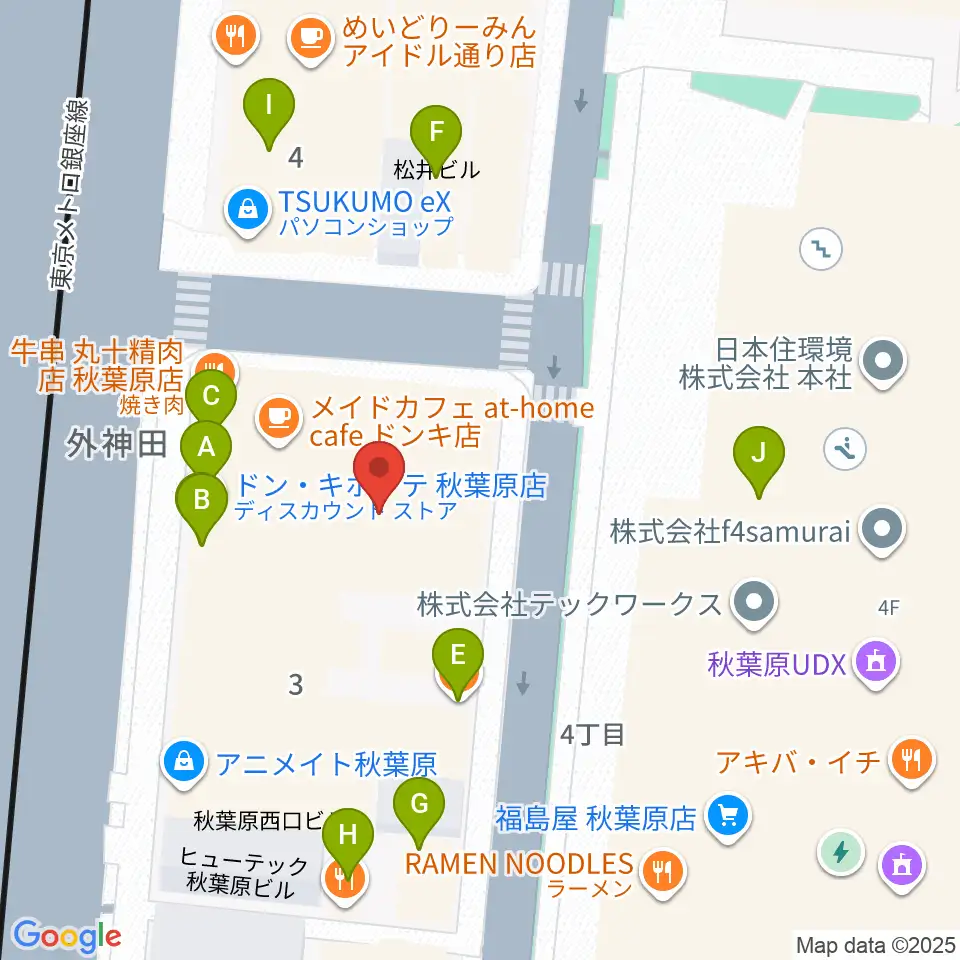 AKB48劇場周辺のファミレス・ファーストフード一覧地図