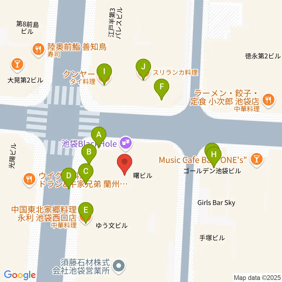 池袋BlackHole周辺のファミレス・ファーストフード一覧地図